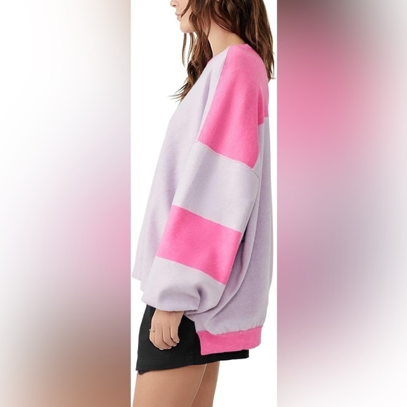 Free People Uptown Colorblock Pullover Sweater Pink Purple - Picture 4 of 12